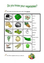 English Worksheet: Do you know your vegetables and fruit?