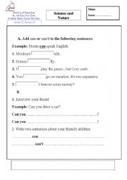 English Worksheet: can cant