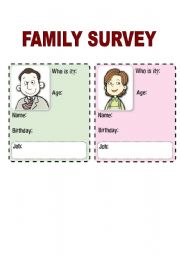 English Worksheet: FAMILY SURVEY 