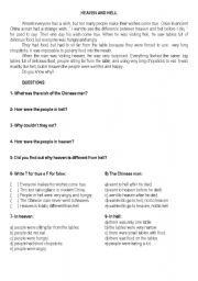 English worksheet: HEAVEN AND HELL