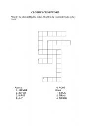 English Worksheet: clothes crossword