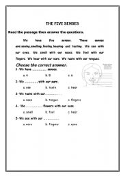 English Worksheet: the five senses-reading