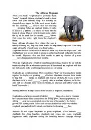 English Worksheet: Conjunctions and the african elephant