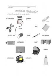 English Worksheet: School Objects Matching