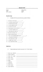 English Worksheet: Test question tags