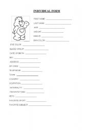 English worksheet: individual form