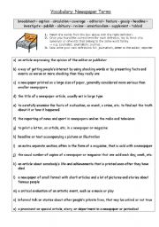 English Worksheet: Newpaper Terms