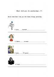 English Worksheet: Past Tense - Past Simple - ED - Yesterday