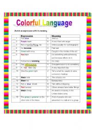 English Worksheet: Colorful language
