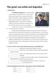English Worksheet: Frank Abagnale Jr. - The great con artist and impostor
