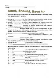 MUST OR HAVE TO - ESL worksheet by felizapenas