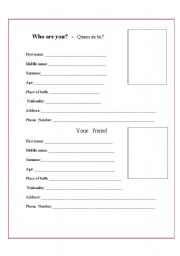 English worksheet: Personal identification