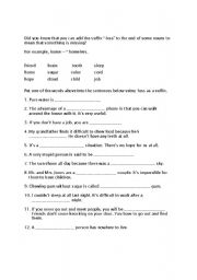 English Worksheet: suffix -less