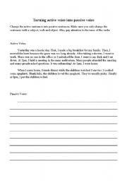 English worksheet: Active into Passive Voice