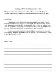 English Worksheet: Active into Passive Voice