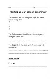 English worksheet: Writing up our experiment writing frame  for year 5