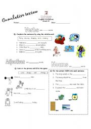 English Worksheet: cumulative review(verb/adj/noun)