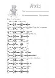 English Worksheet: Articles