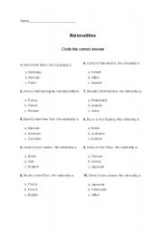 English Worksheet: Nationalities