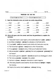 English Worksheet: Prefixes DE- and RE-