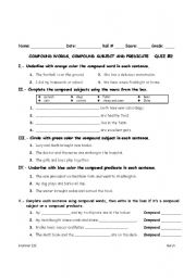 English worksheet: compouind words - subjects and predicates