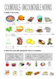 English Worksheet: countable- uncountable