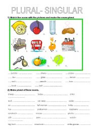 English Worksheet: plural -singular