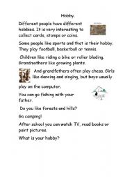 English Worksheet: Hobby
