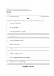 English worksheet: VERB TO BE