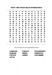 English Worksheet: Fruit and Vegetable wordsearch