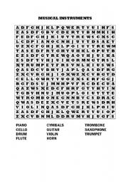 English Worksheet: MUSICAL INSTRUMENTS WORDSEARCH