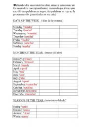 English Worksheet: Days, months and seasons