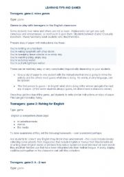 English Worksheet: tips and games