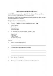 English worksheet: Create Your Own Mascot Activity