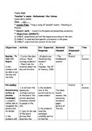 English Worksheet: lesson plan- reading comprehension