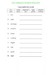 English Worksheet: ZOO Animals 