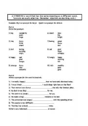 English Worksheet: Synonyms and Antonyms