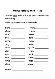 English Worksheet: ending with ing