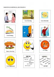 English Worksheet: Greetings, Feelings, and Farewell Cards