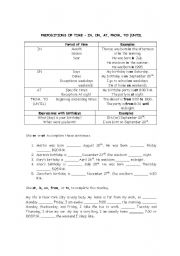 English Worksheet: PREPOSITIONS OF TIME (IN - ON - AT)