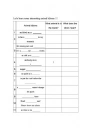 English Worksheet: animal idioms