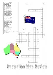 English Worksheet: Crossword Australian Map