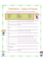 English Worksheet: Definitions - Types of people Part-1