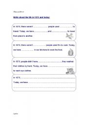English worksheet: Write about the life in 1870 and today 