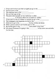 English worksheet: Basic level crosswors - places in town