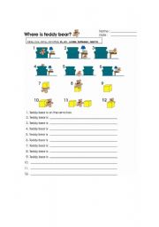 English Worksheet: Where is teddy bear?