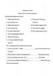 simple present and present progressive Test review