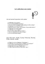 English Worksheet: speaking activity about routine