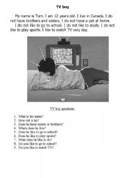 English Worksheet: TV boy