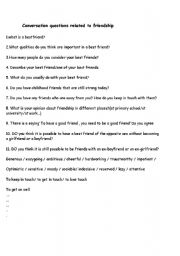 English Worksheet: conversation questions related to friendship